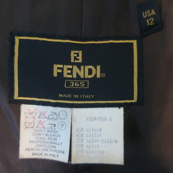 VINTAGE FENDI FF JACQUARD ROBE WITH VELVET TRIM DARK BROWN SIZE US 12 - Picture 5 of 6